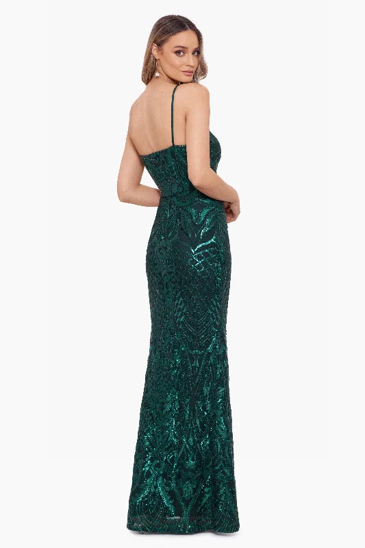 Long Pattern Sequin Deep V-Neck