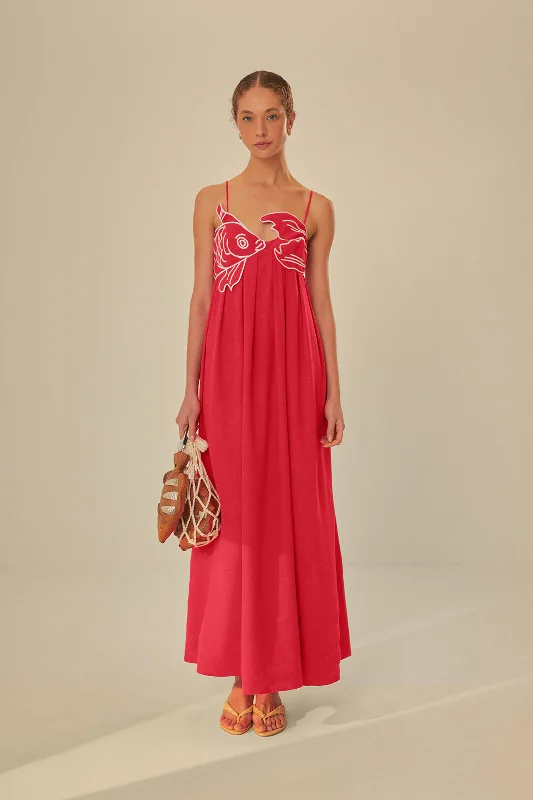 Red Fish Top Maxi Dress