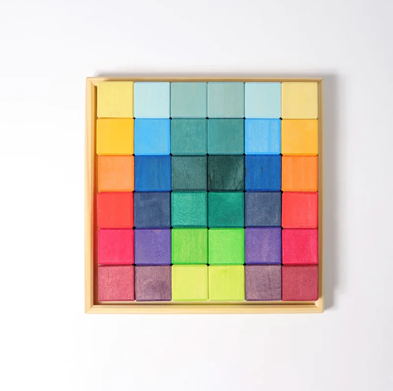 Wooden bath toys for water - filled fun​ Prism Play Rainbow Wooden Building Blocks Cubic Mosaic 36 pcs
