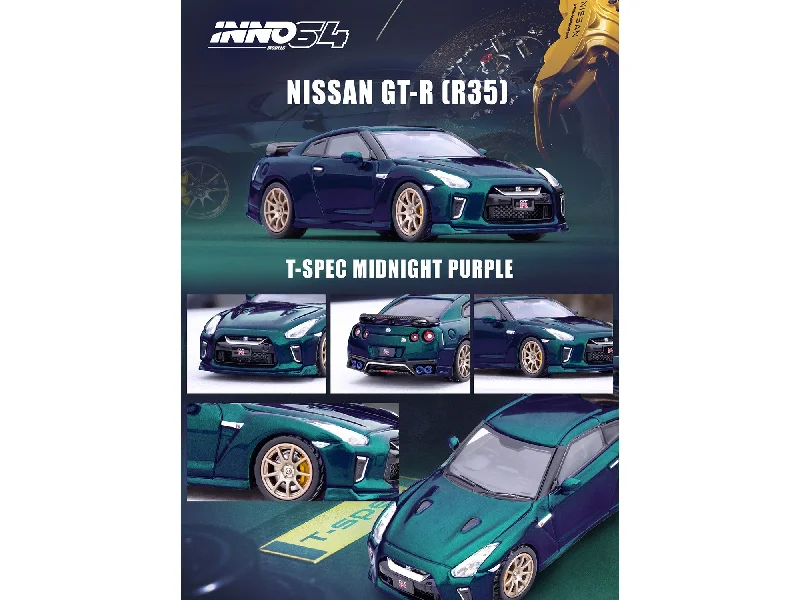Miniature - garden model toys for horticulture lovers​ Nissan GT-R (R35) T-Spec RHD (Right Hand Drive) Midnight Purple Metallic 1/64 Diecast Model Car by Inno Models